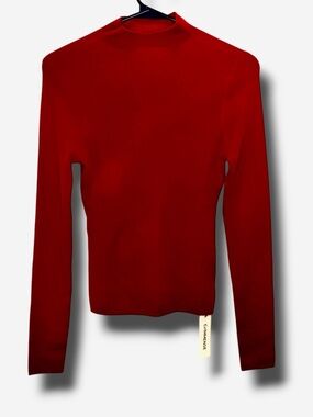 Commense Dark Red Mock Neck Ribbed Knit Top NWT Size S